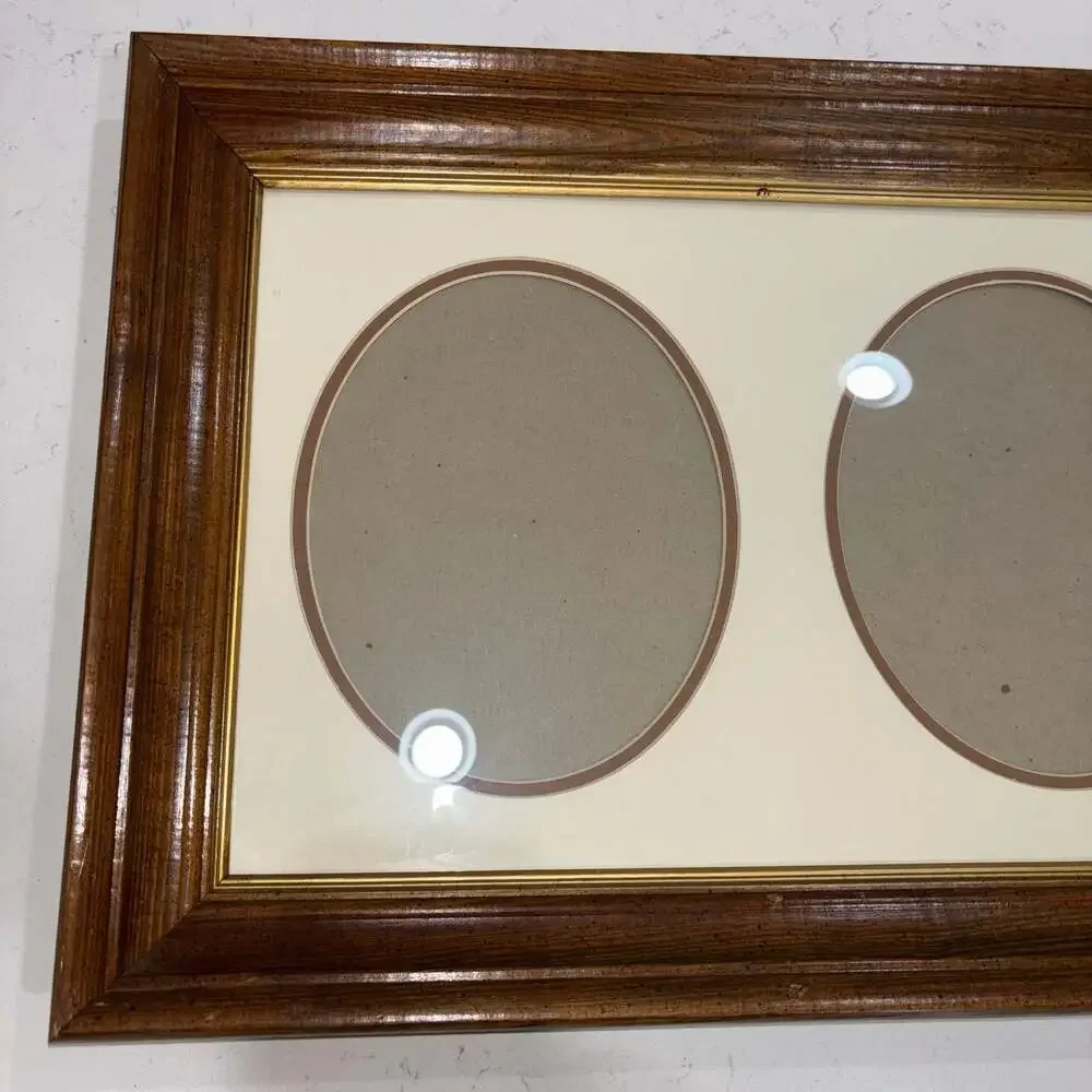 Vintage Wooden Double Oval Photo Frame with Gold Tone Detail 24”x17”